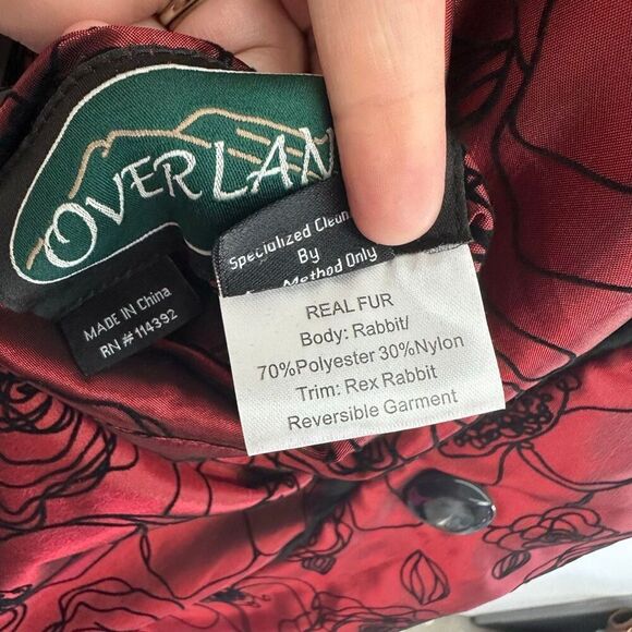 Overland Reversible Women’s Black Rabbit Burgundy Red Rex Rabbit Trim Collar Cuf - Picture 4 of 16